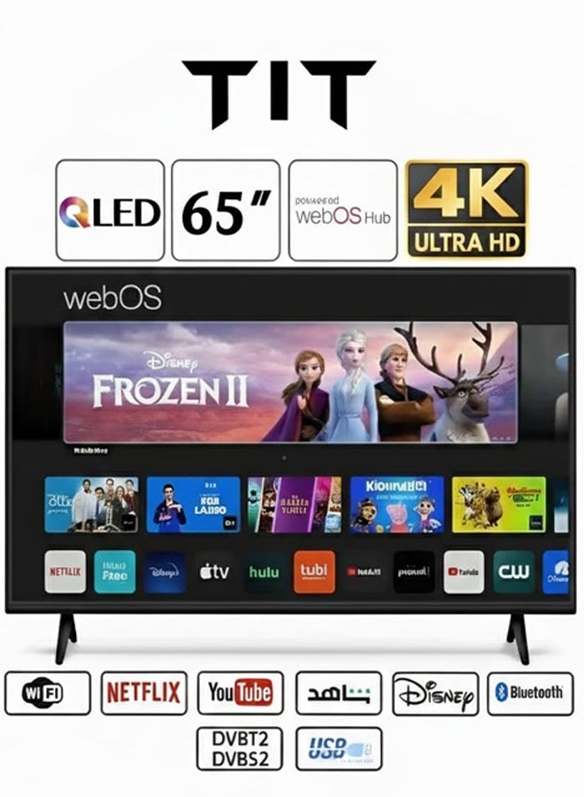 تي اي تي تلفزيون TIT الذكي فائق الوضوح 4K بتقنية QLED وWebOS مقاس 65 بوصة، مزود بتقنية Wi-Fi مدمجة، اللون: أسود | T65W525 - Image 1